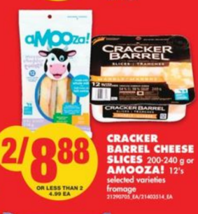 Cracker barrel cheese slices or amooza