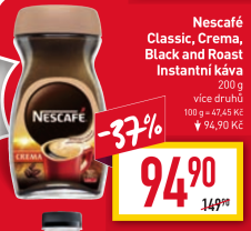 Nescafé, Classic, Crema, Black and Roast Instantní káva
