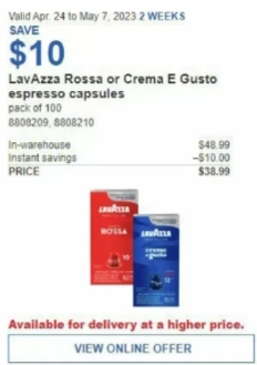 LavAzza Rossa or Crema E Gusto espresso capsules