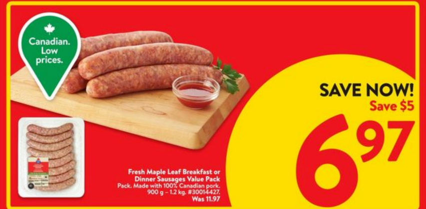 Fresh Maple Leaf Breakfast or Dinner Sausages Value Pack