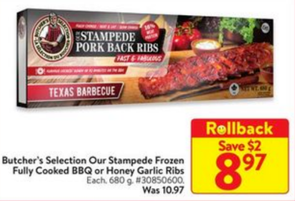 Butcher's Selection Our Stampede Frozen Fully Cooked BBQ or Honey Garlic Ribs
