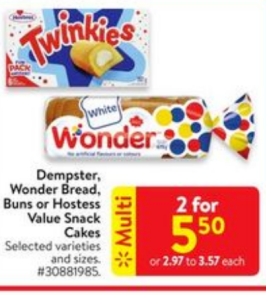 Dempster Wonder Bread, Buns or Hostess Value Snack Cakes