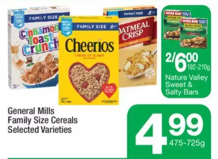 General Mills Family Size Cereals Selected Varieties