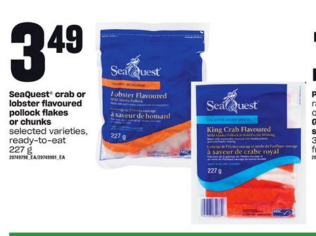 SeaQuest crab or lobster flavoured pollock flakes or chunks